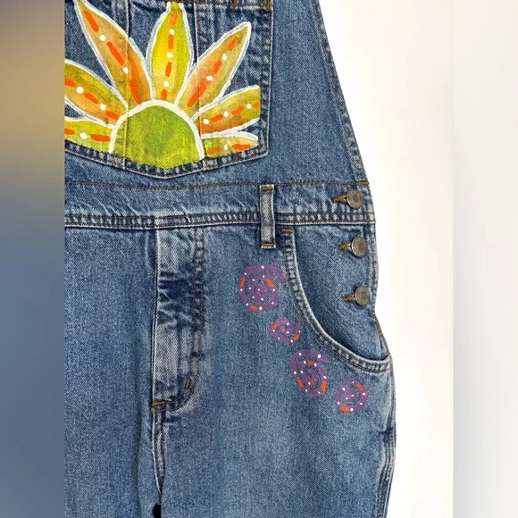 Festival Overalls Boho‎ Painted Denim Girls or Women’s XXS - Picture 16 of 16
